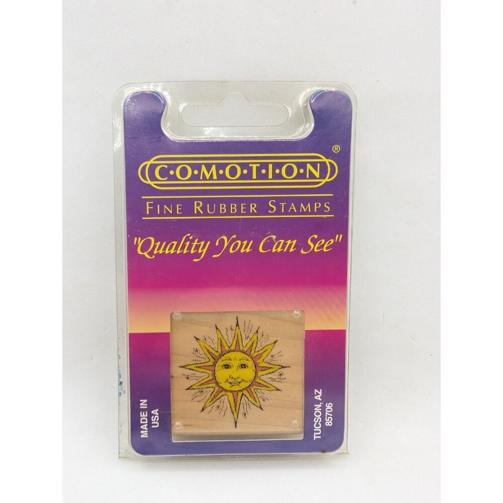 Vintage C.o.m.o.t.i.o.n 1994 Mounted Rubber Stamp Sun Face Wood #767